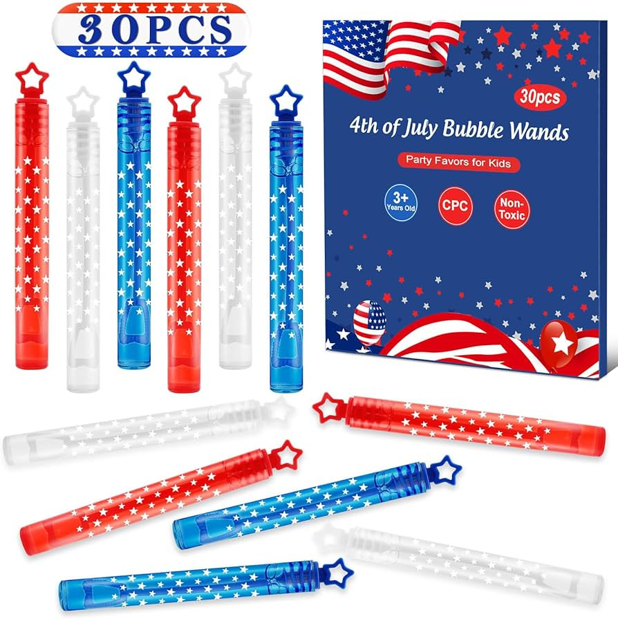 4th of July Party Favors Mini Bubble Wands 30PCS Fourth of July Toys for Kids Red White and Blue ... | Amazon (US)