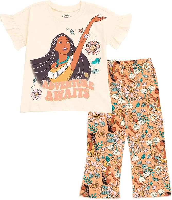Disney Princess Frozen Moana Little Mermaid Floral Girls T-Shirt & Leggings Outfit Set Toddler to... | Amazon (US)