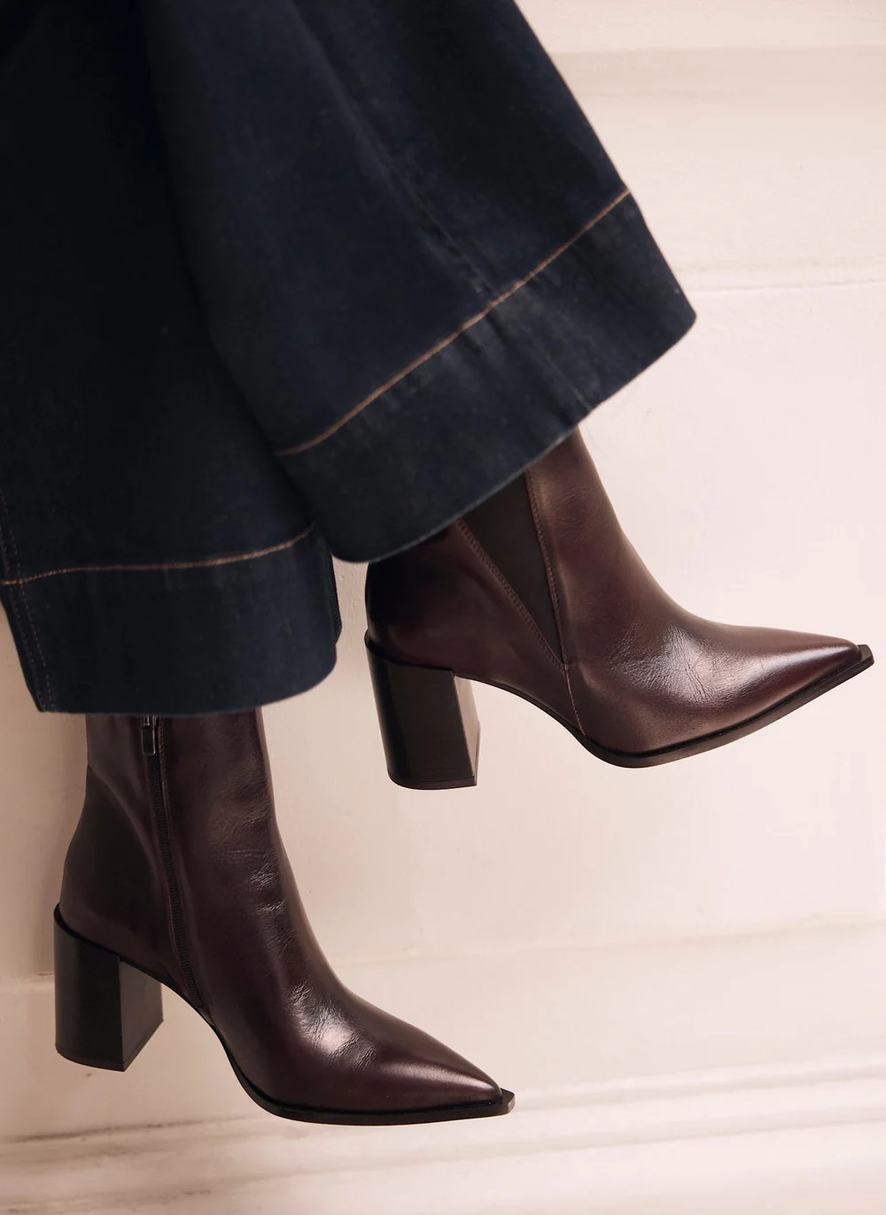 Noa Burgundy Patent Block Heel Boots | Mint Velvet