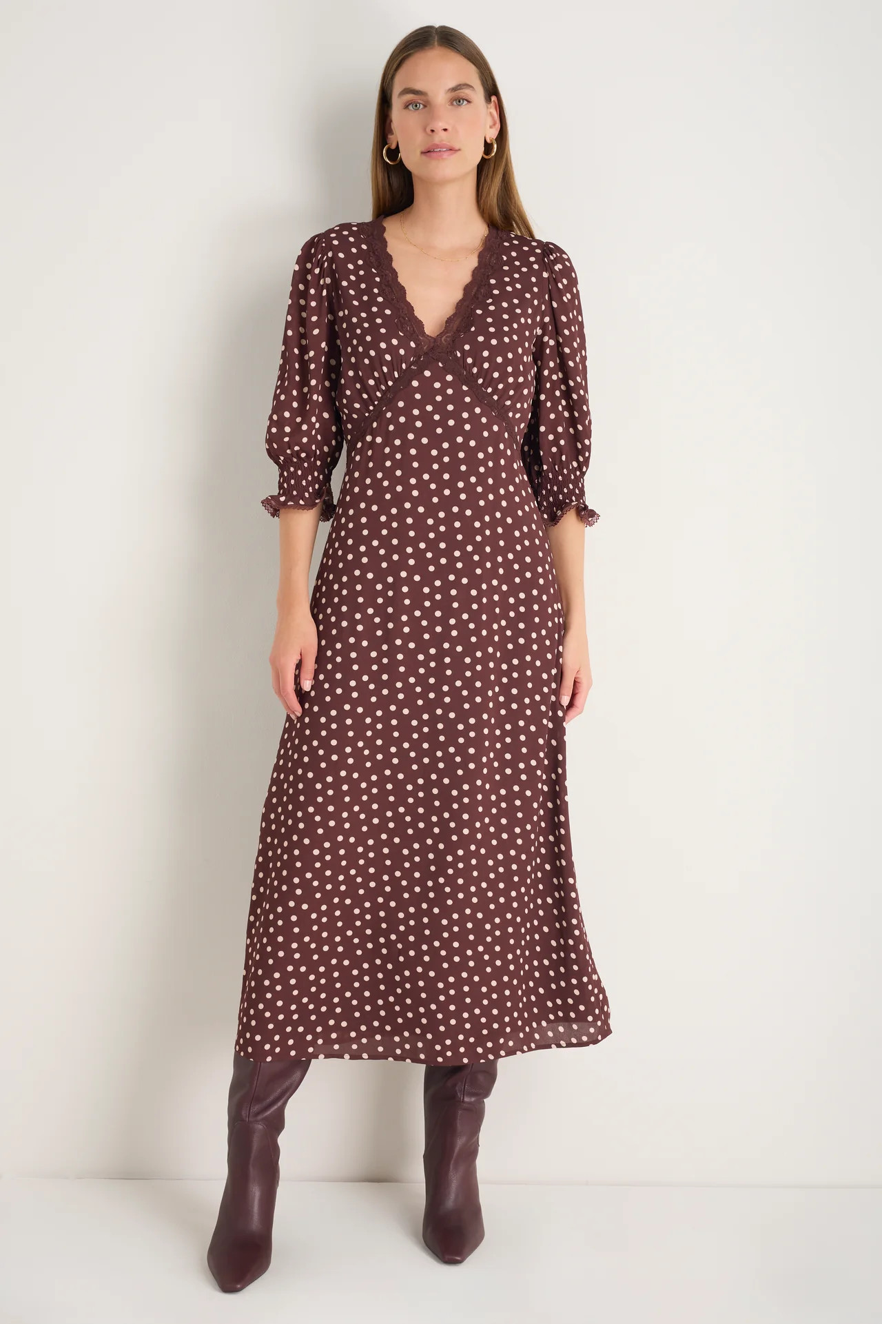 Elodie Dress - Mocha Spot | WYSE London