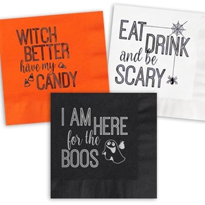 Spooktacular Halloween Beverage Cocktail Napkins - Set of 30 assorted paper napkins with foil design | Amazon (US)