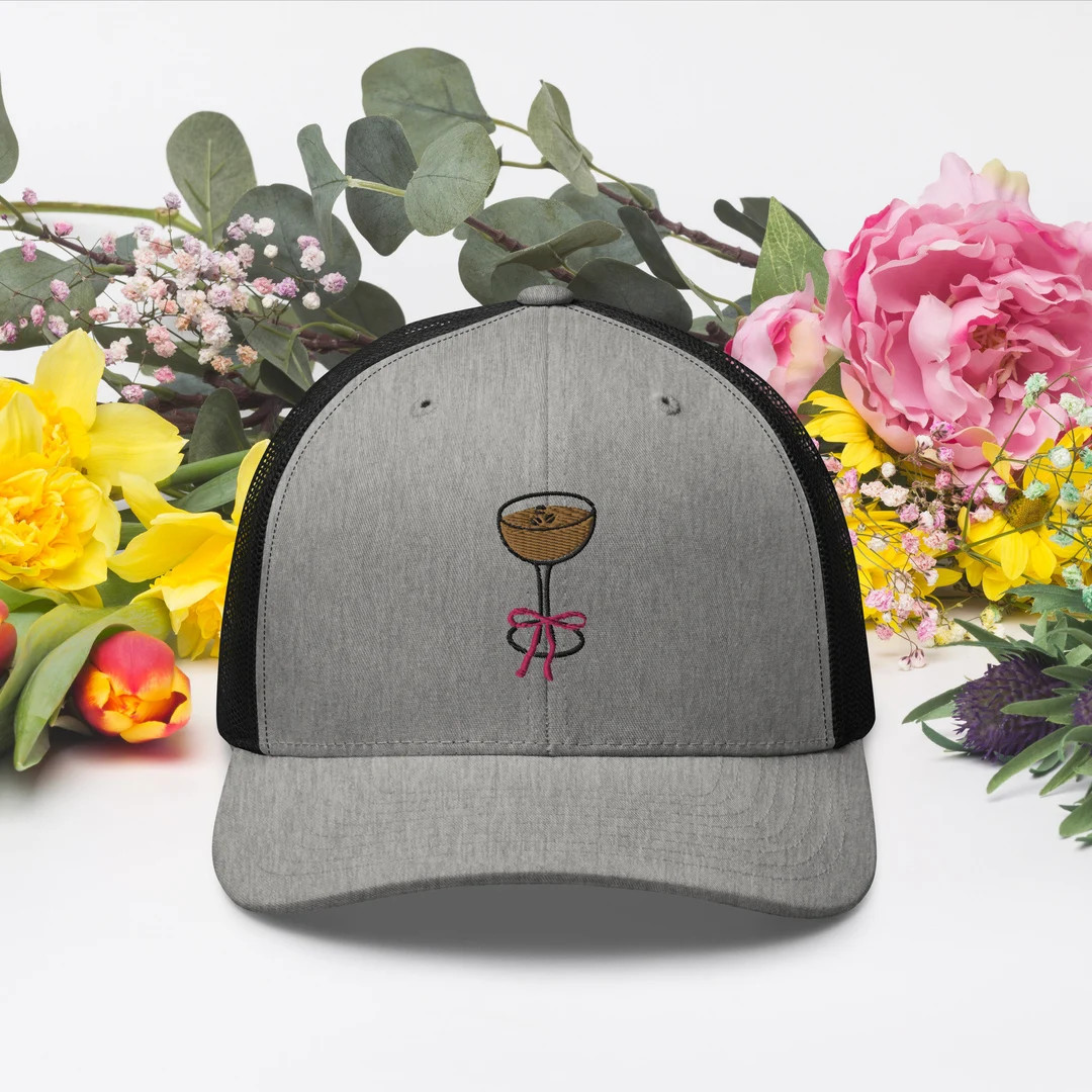 Espresso Martini Embroidered Retro Trucker Hat, Coquette, Pink Bow, Pink Ribbon, Boat Hat, Summer... | Etsy (US)