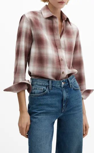 MANGO Plaid Cotton Blend Flannel Button-Up Shirt | Nordstrom | Nordstrom