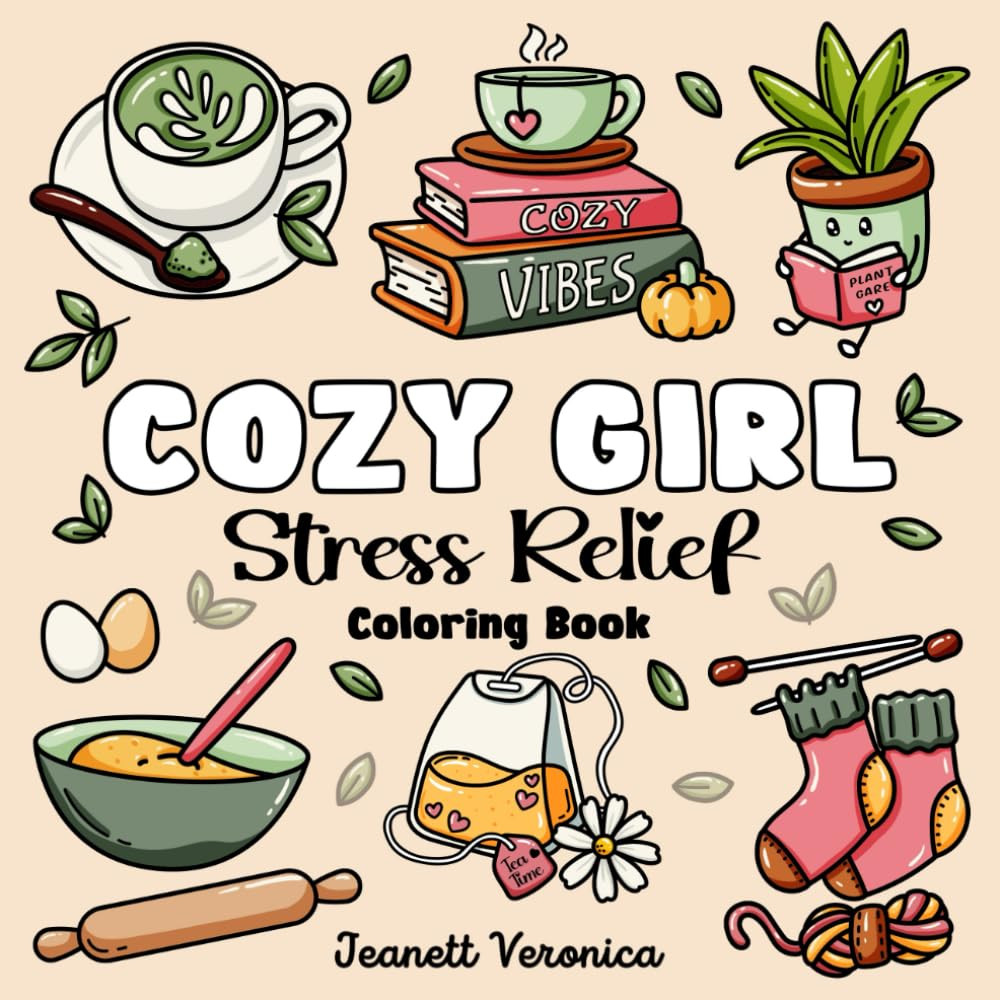 Cozy Girl Stress Relief: Bold and Easy Coloring Book for Adults & Teens | Simple Illustrations Featuring Flowers, Food, Animals, Cute Objects and Much More (Bold & Easy) | Amazon (US)
