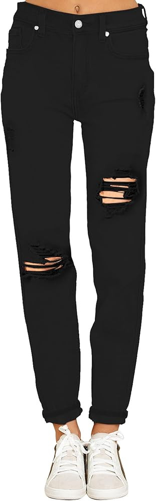 luvamia Boyfriend Jeans for Women Stretch High Waisted Ripped Distressed Mom Jeans Slim Denim Pan... | Amazon (US)