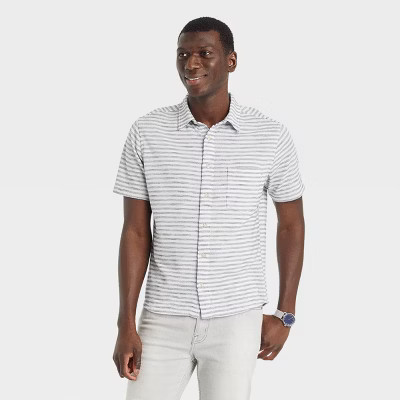 Men's Striped Short Sleeve Button-Down Shirt - Goodfellow & Co™ Off-White/Striped M | Target