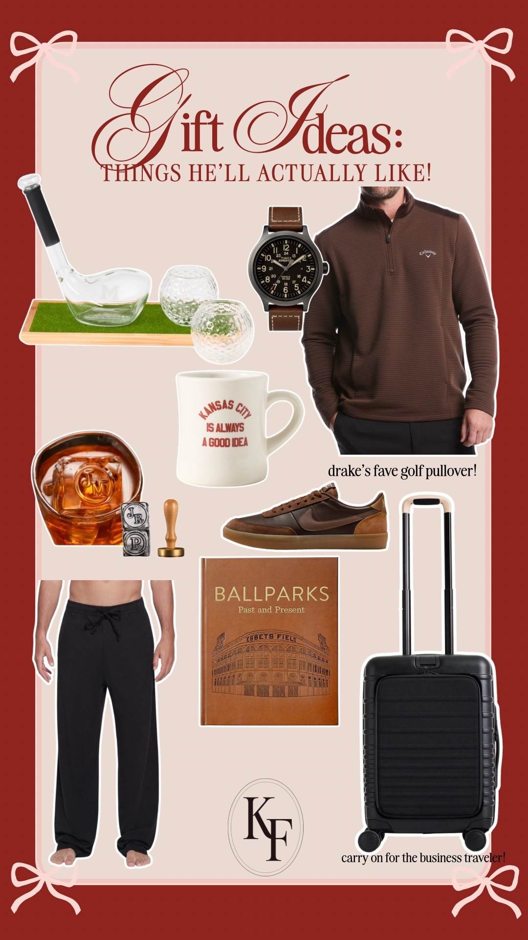 Gift ideas for the hard to shop for men in your life – your husband, boyfriend, brother, father-in-law. 

Included one of Drake’s favorite pullovers for golf and some brown matching Nike, tennis shoes, some comfy, skim, sweatpants, my favorite roller carry-on, for travel, a customized ice brander, and other sports related decor they would love!

#LTKHoliday #LTKMens #LTKGiftGuide
