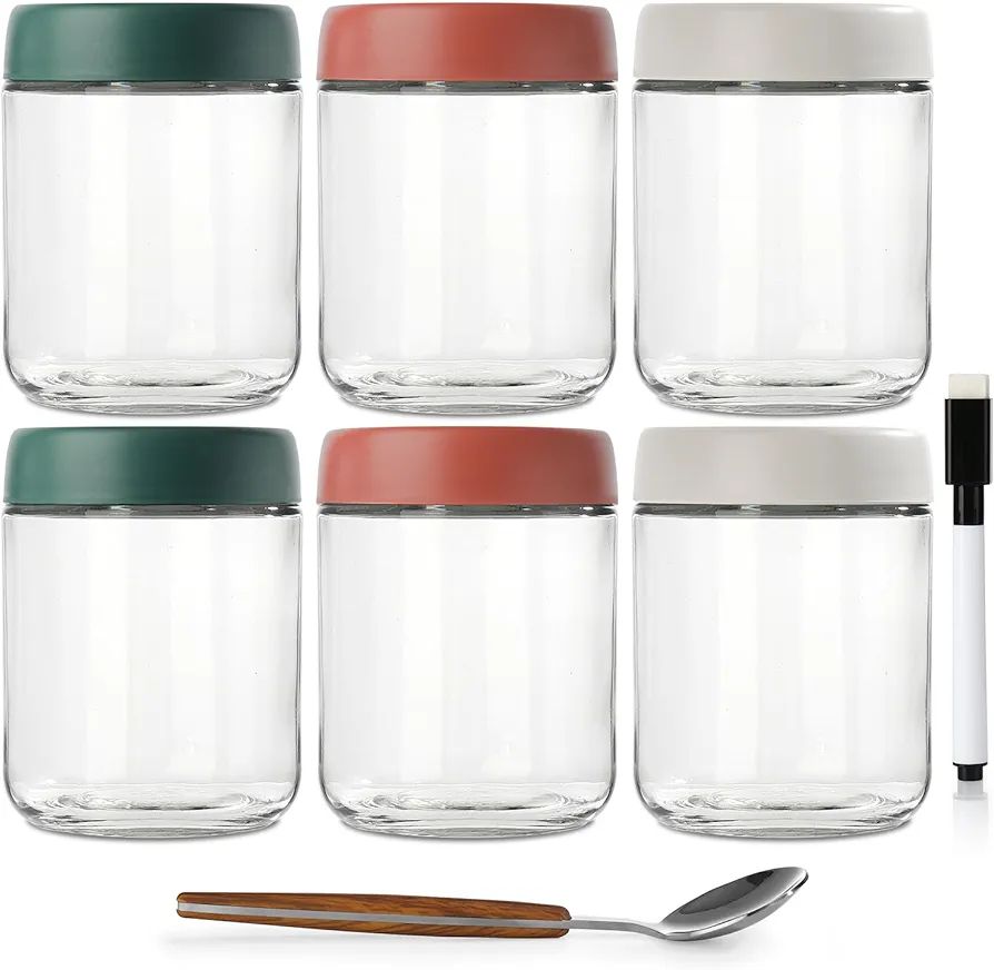 DIMBRAH 16oz Glass Jars with Lids - Set Of 6, Overnight Oats Containers with Lids, Practical Oatm... | Amazon (US)