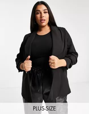 River Island Plus ruched sleeve blazer in black | ASOS (Global)