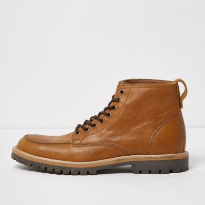 Light brown apron toe leather boots | River Island (US)