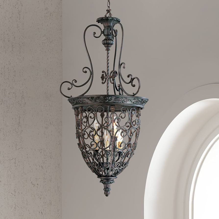 Franklin Iron Works French Scroll Rubbed Bronze Iron Foyer Chandelier for High Ceilings 22 1/2" W... | Amazon (US)