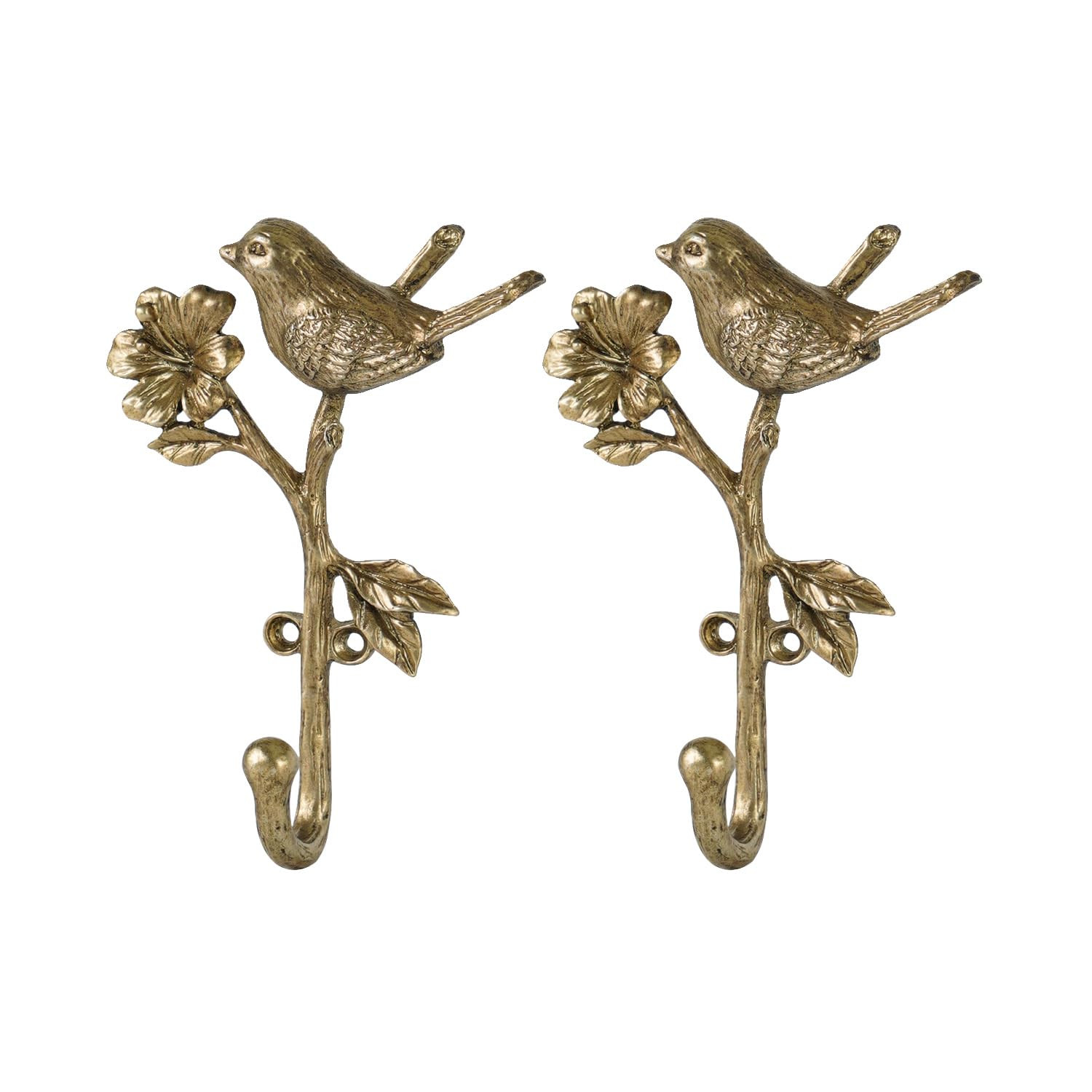 SOFFEE DESIGN 2pcs Metal Gold Coat Hooks with 3D Bird & Flowers Shape, Heavy Duty for Entryway, B... | Amazon (US)