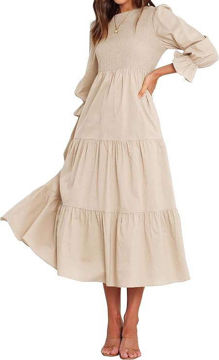 BTFBM Women Casual Long Sleeve Crew Neck Fall Dress Bohemian Relaxed Fit Floral Flowy Maxi Dresse... | Amazon (US)