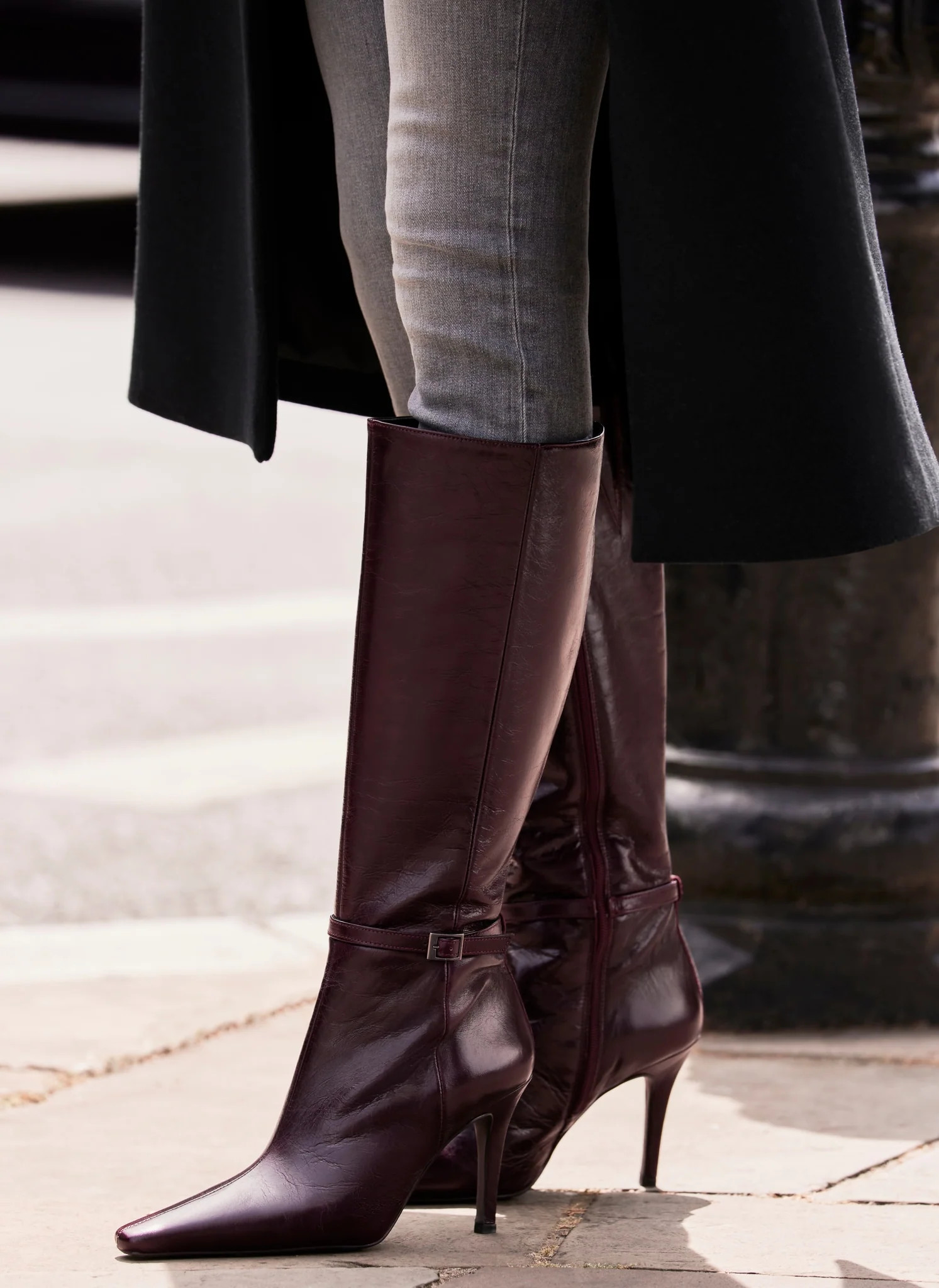 Burgundy Leather Long Knee Boots | Mint Velvet