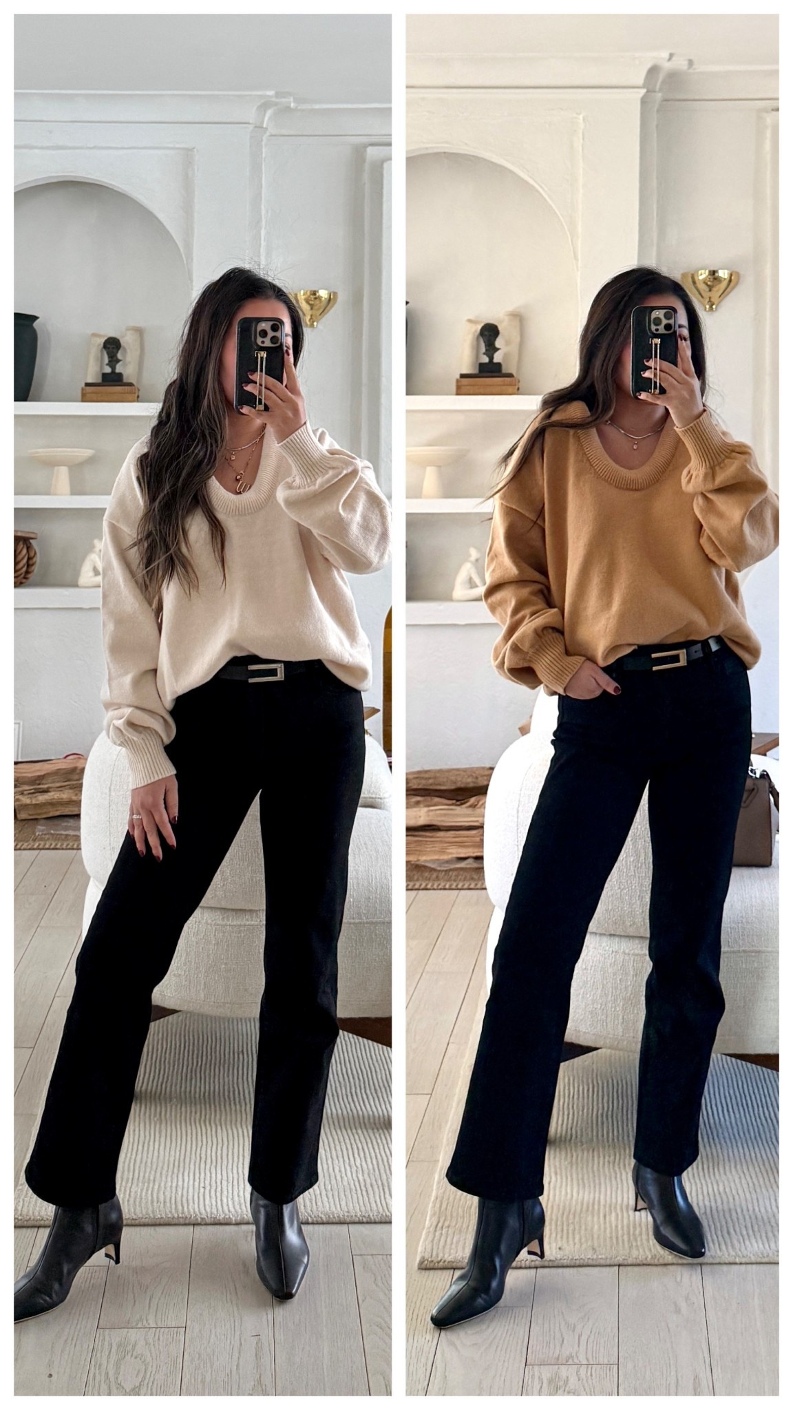 For size reference, I’m 5 ft 115 pounds, postpartum tummy body. 

SWEATER: Under $25! Love the u-neck and dropped shoulders. I’m wearing Small. Color ‘Apricot’ on the left and ‘Khaki’ on the right.

JEANS: Under $50, midsection and petite friendly jeans! So comfortable! I’m wearing 26x26. Great length with kitten heels, boots, and flats. Color ‘Black’.

BOOTS: So comfortable! The leather is so soft. I find them TTS. I’m a size 5 and take a size 5 in these. 

BELTS: Simple and easy to wear with any outfit. Under $20 for a set of 2.


#LTKSaleAlert #LTKPetite #LTKFindsUnder50