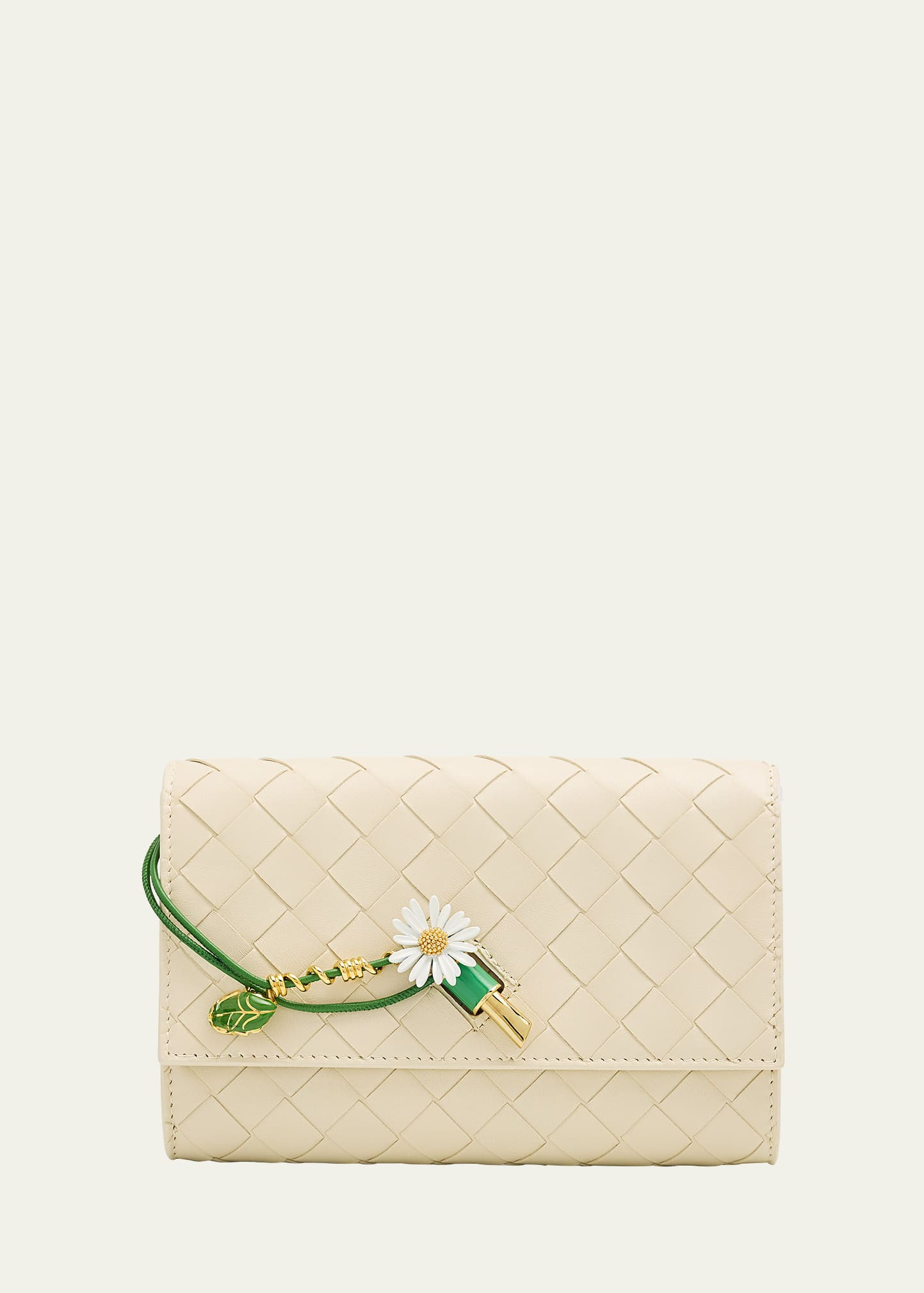 Bottega Veneta Andiamo Leather Pouch Bag with Enamel Daisy Flower | Bergdorf Goodman