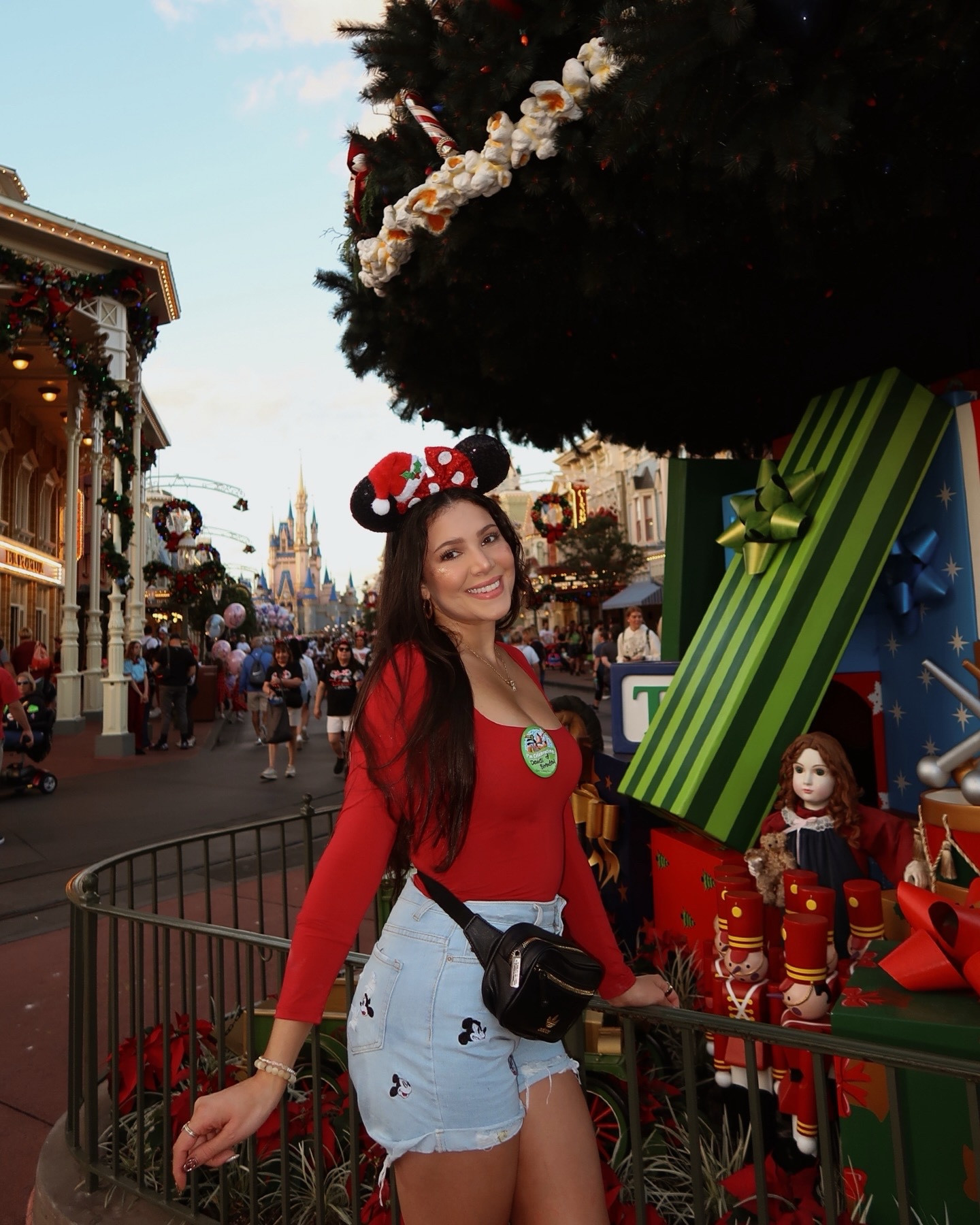 Disney Outfit ✨ Top is Princess Polly, shorts were a gift but I found them on Poshmark, fanny pack is Adidas, and ears are from Etsy! 🤍

#LTKTravel #LTKHoliday #LTKSeasonal