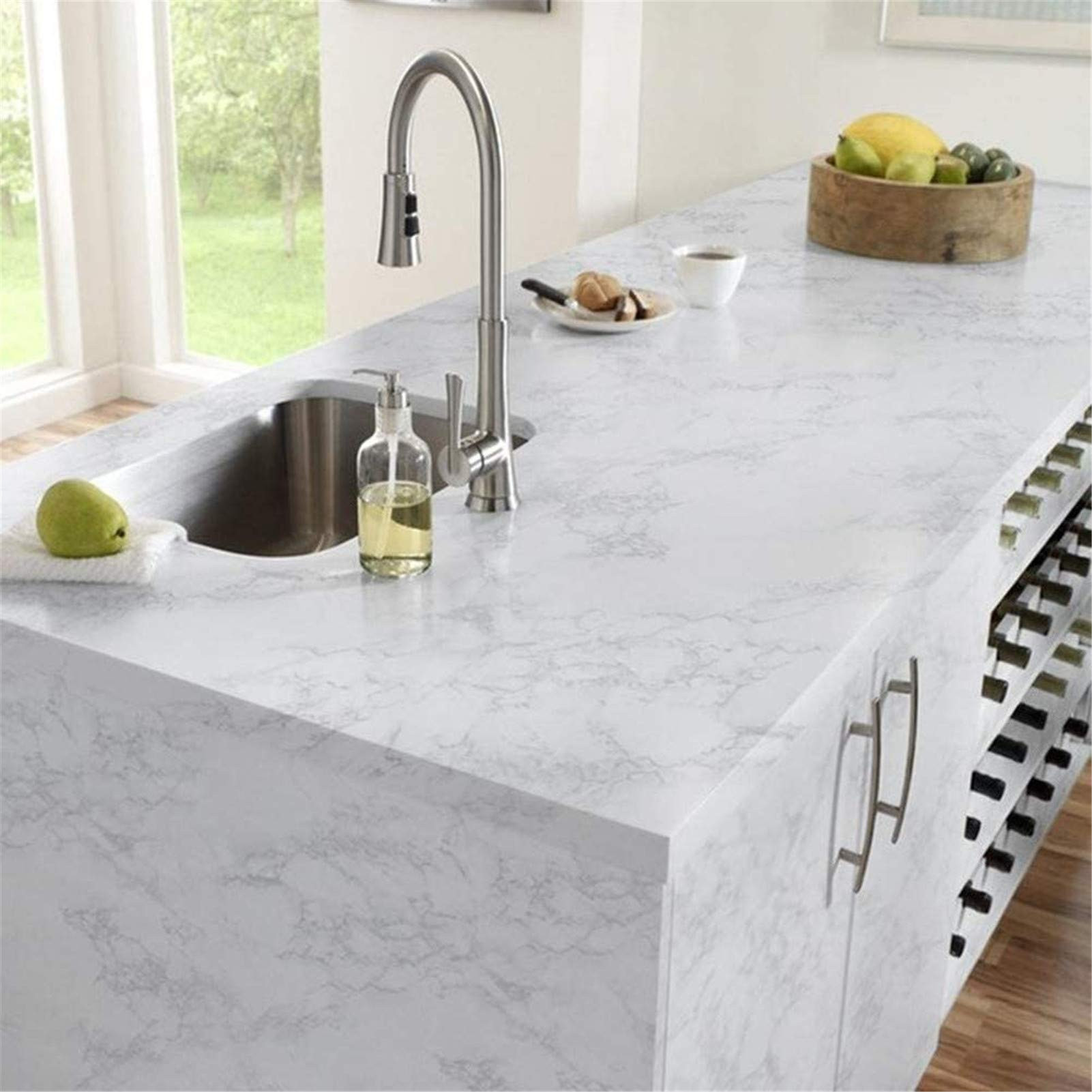 Yancorp White Gray Marble Wallpaper Easily Removable Grey Wallpaper Film Self-Adhesive Kitchen Peel  | Amazon (US)