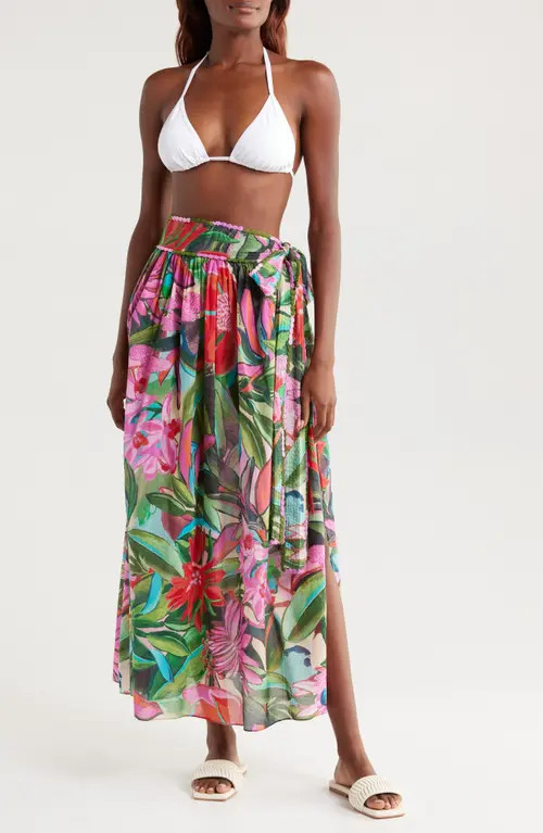 FARM Rio Jardin De Reve Cotton Cover-Up Midi Skirt in Jardin De Reve Multi at Nordstrom, Size Small | Nordstrom