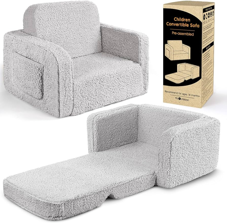 ACRABROS Kids Couch Toddler Chair: Sofa Bed Fold Out for Girls Boys Grey | Amazon (US)
