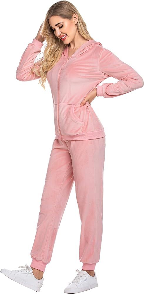 Hotouch Velour Tracksuit Womens 2 Piece Sweatshirt & Sweatpants Set Full Zip Hoodie Sweatsuit wit... | Amazon (US)