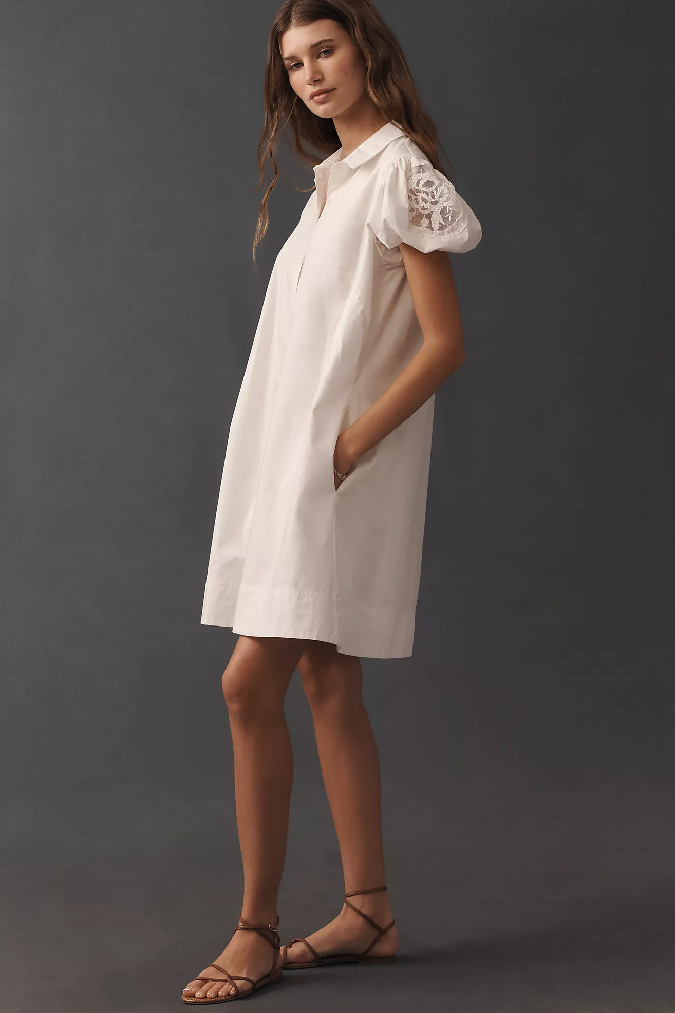Maeve Embroidered Puff-Sleeve Mini Shirt Dress | Anthropologie (US)