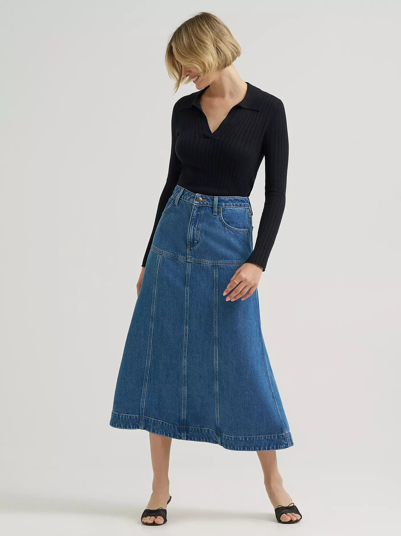 Women's LQD Seamed Denim Midi Skirt | Lee Jeans