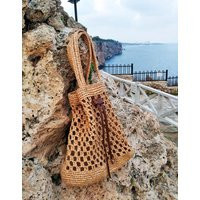 Handmade Raffia Bucket Bag, Drawstring Boho Straw Crochet Handcrafted Bag | Etsy (US)