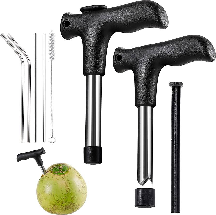 2 Pack Coconut Opener Tool with 4 Reusable Straws and Brush, Easy & Convenient Straw Hole Maker, ... | Amazon (US)