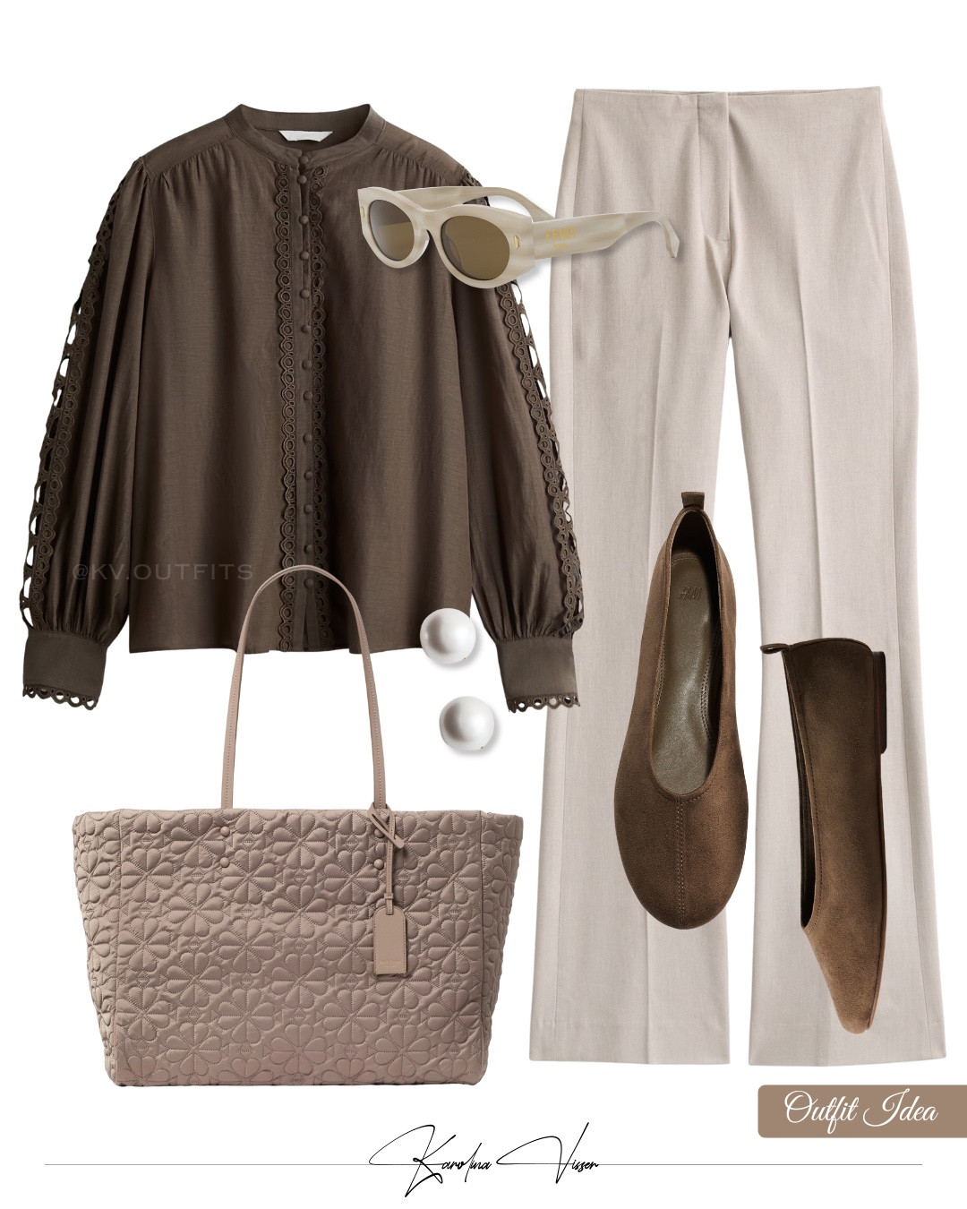 Chic Workwear 

Tags: brown lace trimmed blouse h&m beige bootcut trousers abercrombie ballet pumps quilted shopper kate spade pearl earrings mango oval sunglasses fendi roma timeless style workwear office outfit summer outfit 

#LTKworkwear #LTKsummer #LTKstyletip