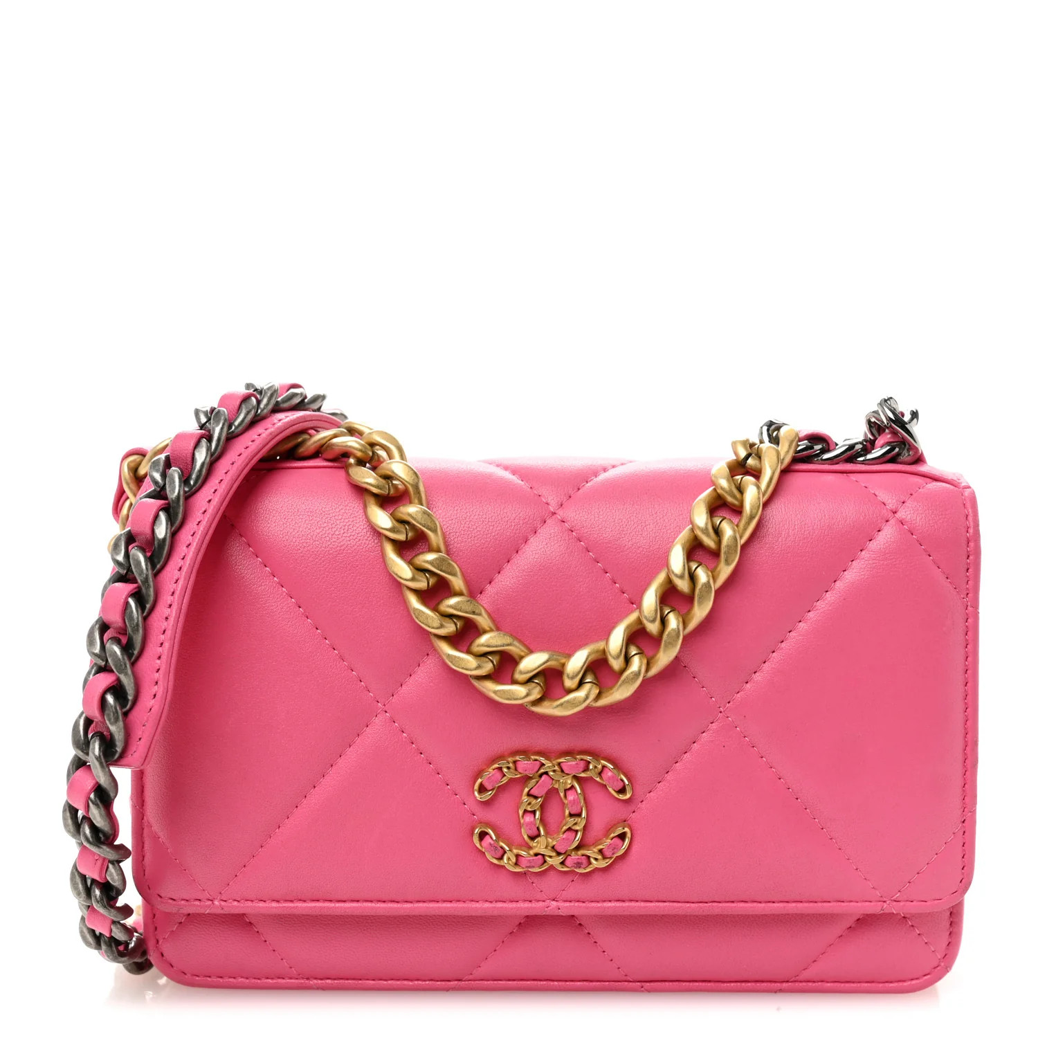 Lambskin Quilted Chanel 19 Wallet On Chain WOC Dark Pink | FASHIONPHILE (US)