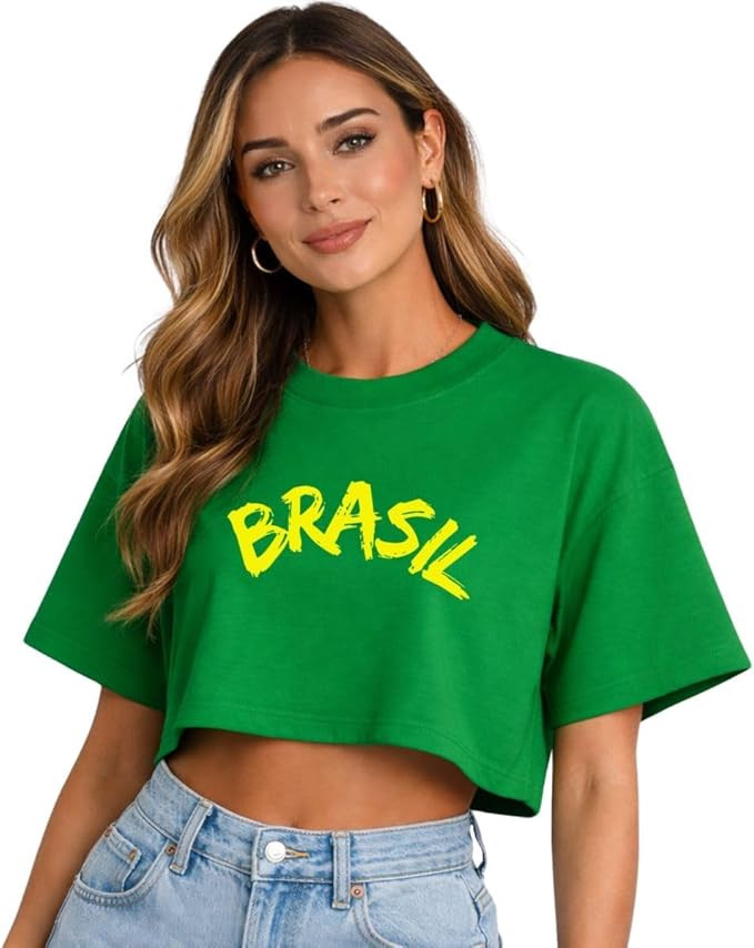 Cropped Brasil Oversized em Algodão Estiloso Gola Redonda Casual | Amazon (BR)
