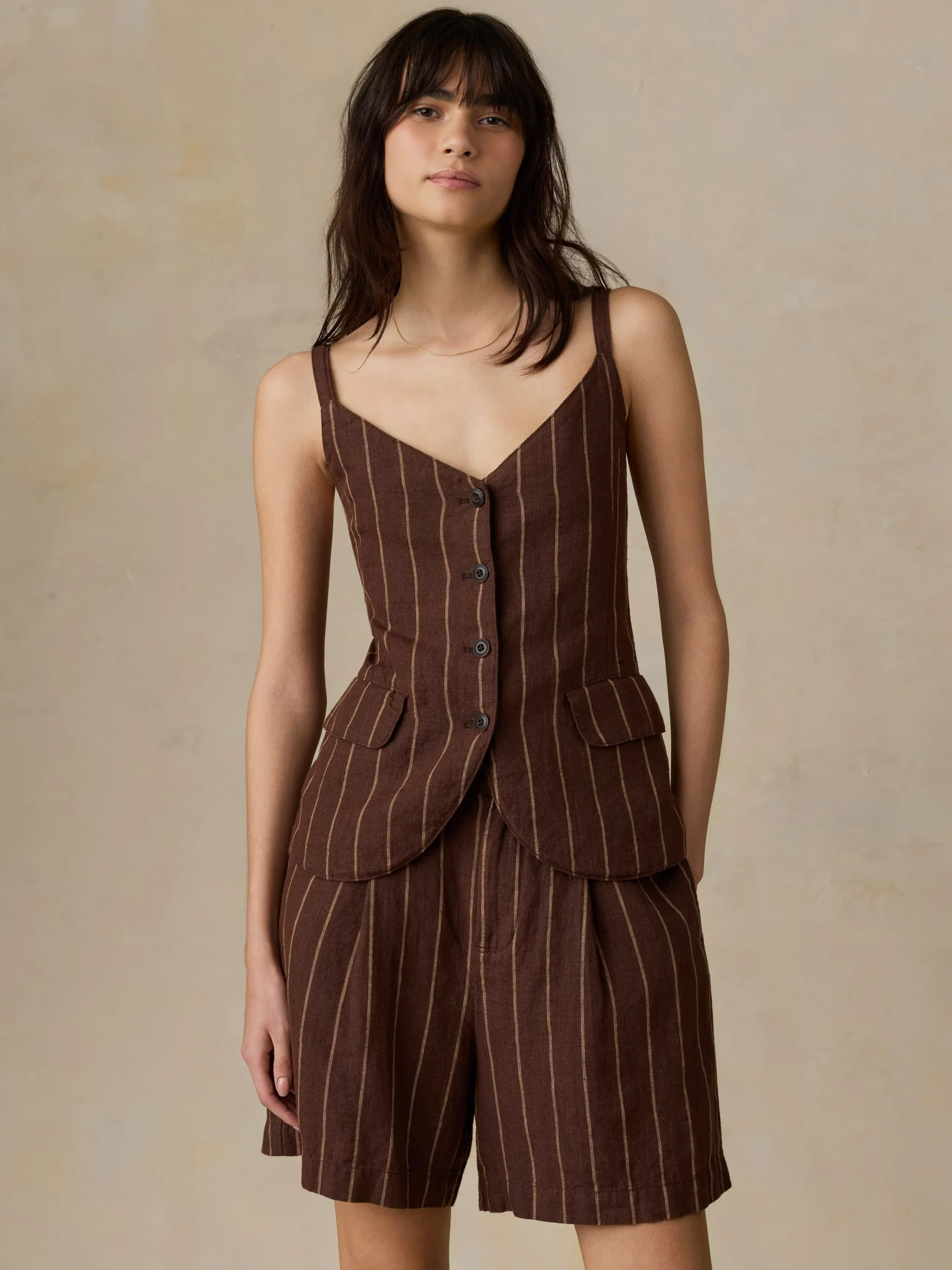 Sun Strider Linen Milo Vest - Harbor Line Stripe | Faherty
