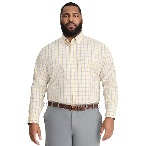 IZOD Men's Big and Tall Performance Comfort Long Sleeve Plaid Button Down, Golden Cream, XX-Large Big | Amazon (US)