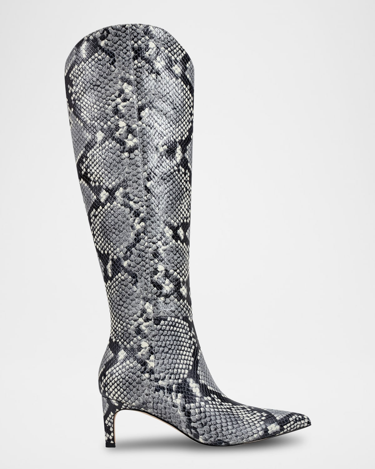 Snakeskin-Embossed Leather Kitten Tall Boots | Neiman Marcus