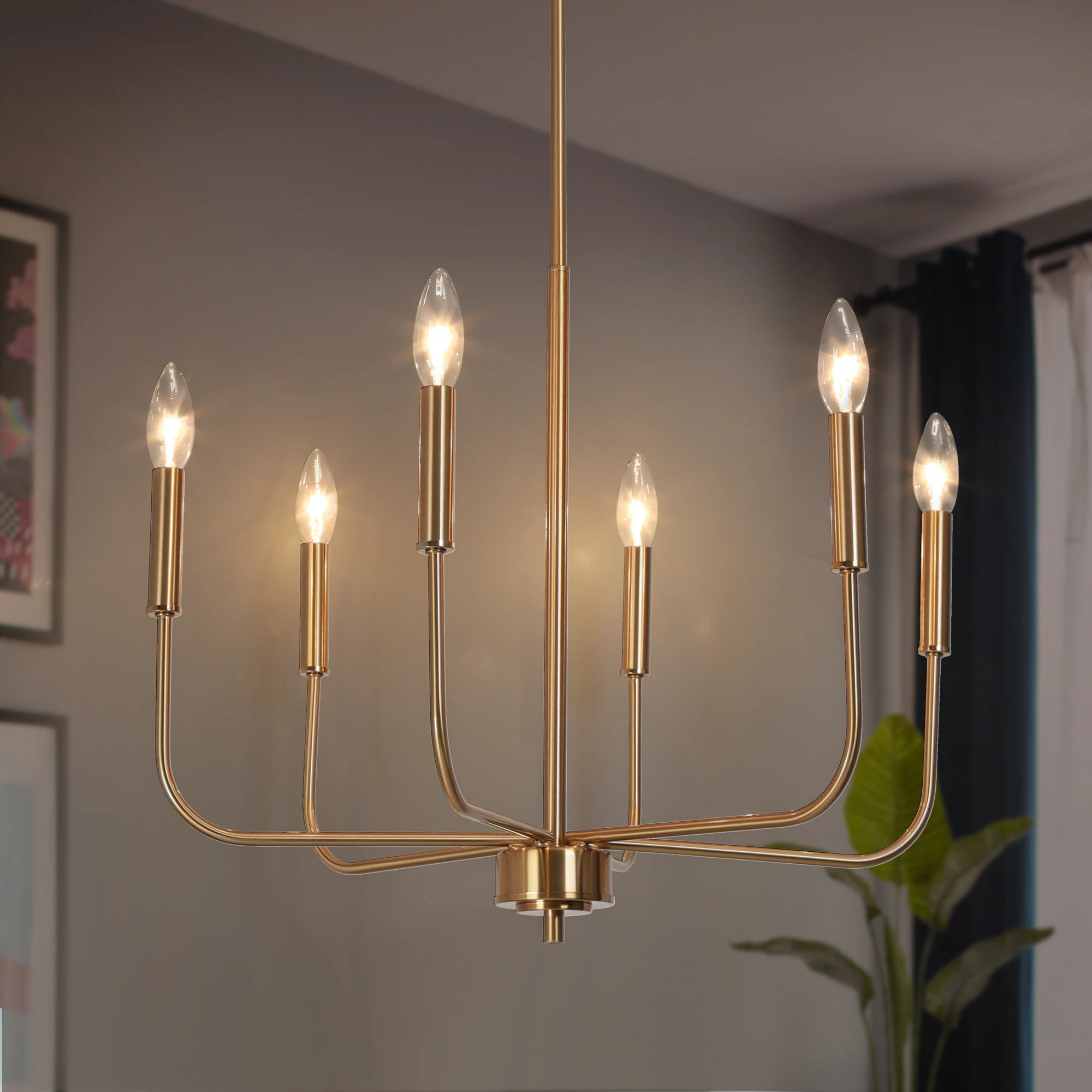 Uolfin 6 -Light Satin Gold Modern/contemporary For Use in Bedrooms, Dining Rooms, Foyers, Kitchens, Living Rooms Chandelier | YB2MRB-LWS2813B-28 | Lowe's