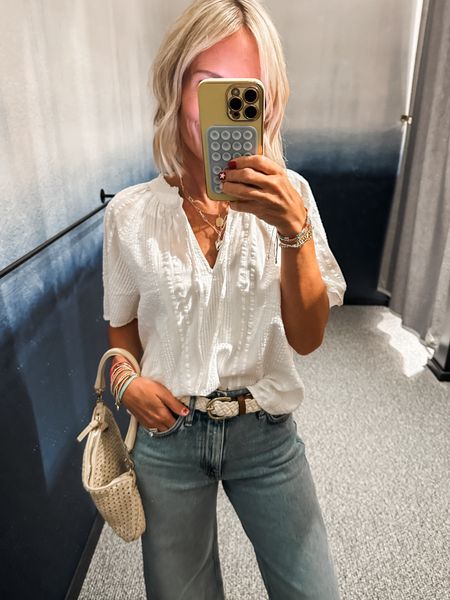 Top TTS
Jeans- wide leg, cropped, raw hem- I went with my bigger size 25
Summer style inspoired

#LTKItBag #LTKStyleTip #LTKOver40