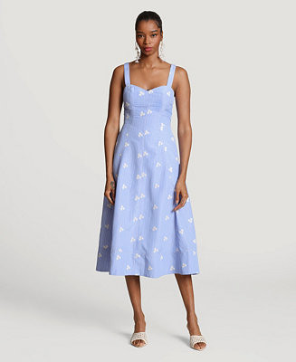 Women's Embroidered Stripe Midi Dress | Macy's