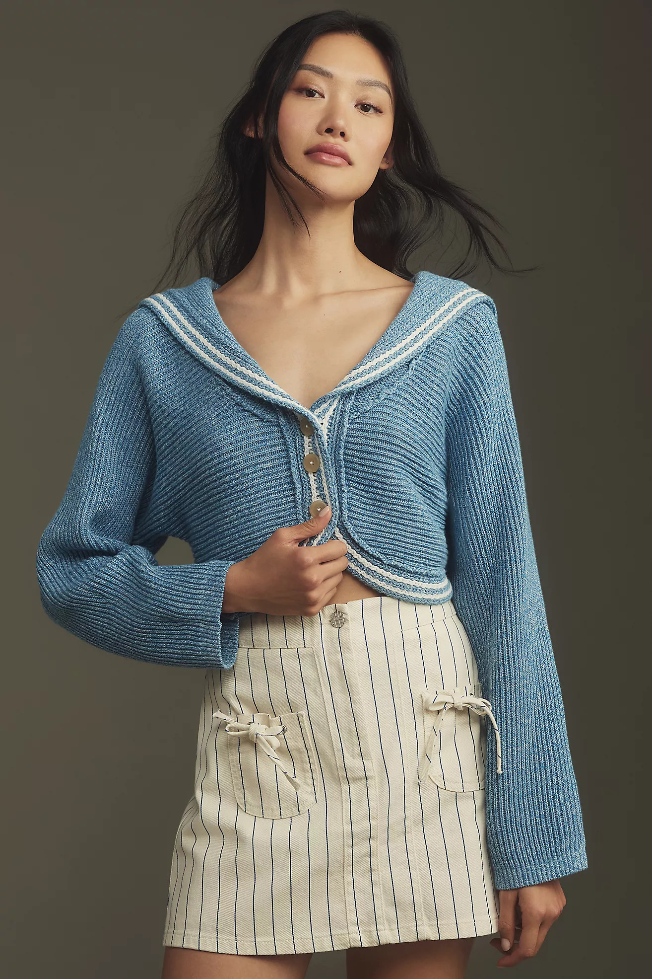 Maeve Curved-Hem Sailor Cardigan Sweater | Anthropologie (US)