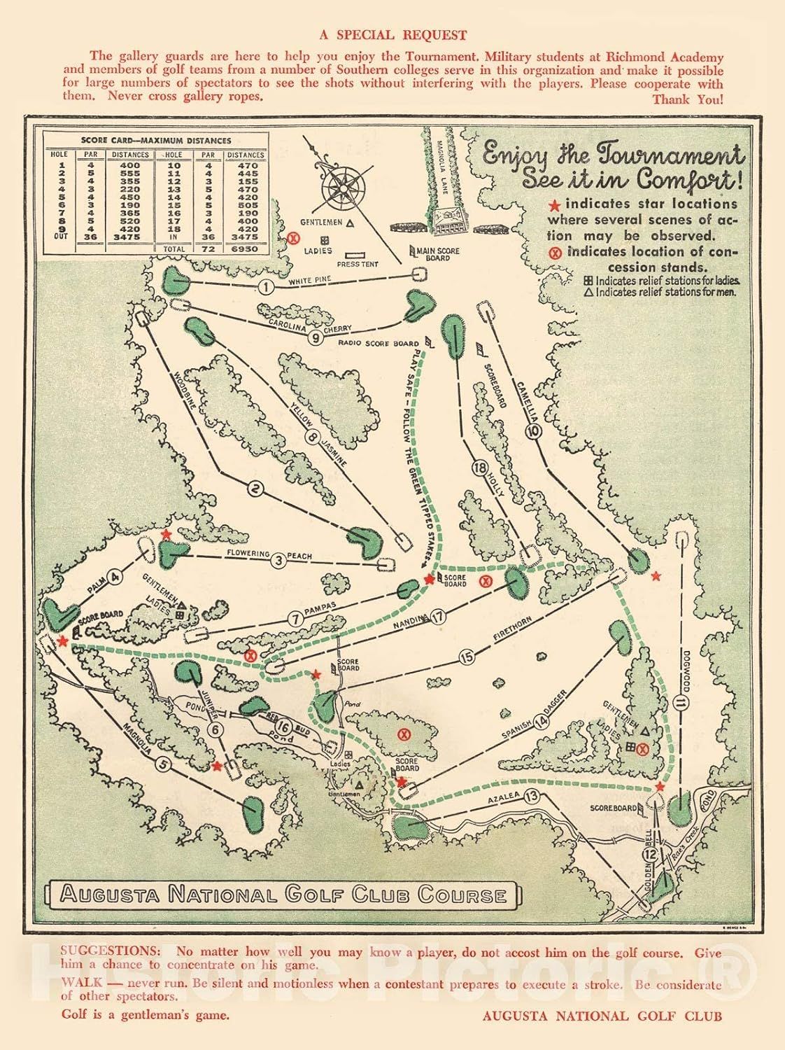 Historic Map - Augusta National Golf Club Course, 1954 - Unframed Vintage Wall Art 18in x 24in | Amazon (US)