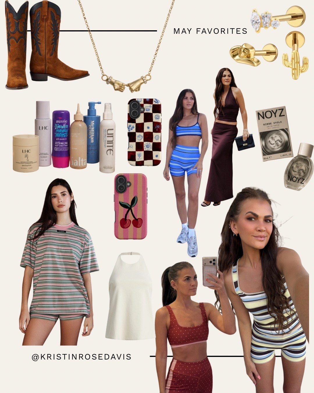 June Favorites: 
1. Dairy Boy Striped Set (in my shopmy)
2. Amazon Striped Set
3. Awe Inspired Pinky Promise Necklace 
4. The Dairy Phone Cases (in my shopmy) 
5. Polka Dot workout set from Amazon
6. Stetson Boots 
7. Pierced by Ash Earrings - Code: WildOne
8. Oak & Fort atop
9. Noyz Rinse Cycle 
10. Baltic Born Set 
11. Milkstain - Code: KRISTINROSEDAVIS (🔗 in my shopmy and bio) 
12. Hair Care Routine

#LTKootd #LTKBeauty #LTKActive