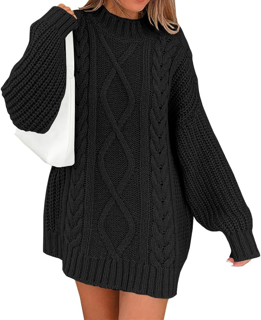 LILLUSORY Women's Crewneck Oversized Sweater Dress 2023 Fall Cable Knit Long Sleeve Chunky Casual... | Amazon (US)