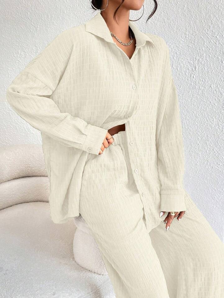 SHEIN LUNE Drop Shoulder Shirt & Wide Leg Pants | SHEIN
