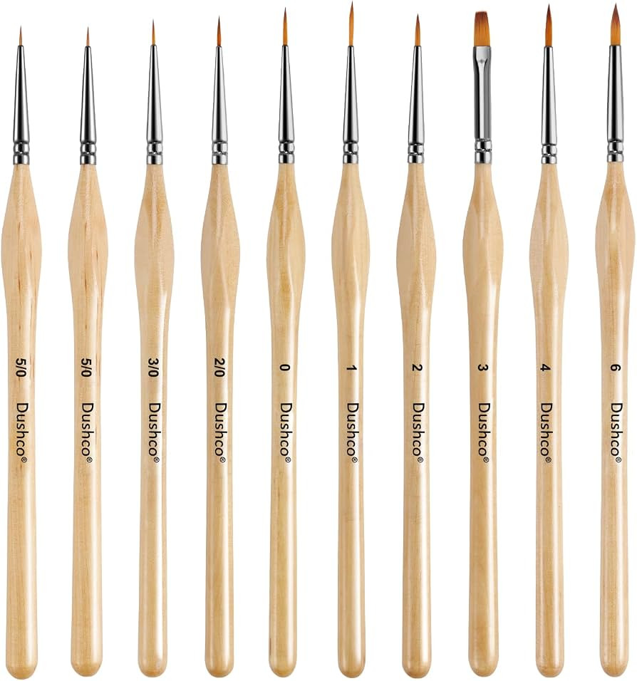 10 pcs Miniature Detail Paint Brushes Set - Precision Round & Filbert Brushes for Miniature, Mode... | Amazon (US)