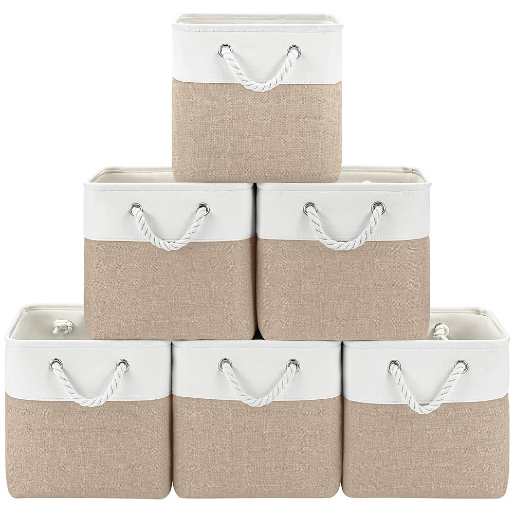 11x11 Cube Storage Bins, 6 Pack Foldable Fabric Organizer Bins with Rope Handles, Storage Cubes f... | Amazon (US)