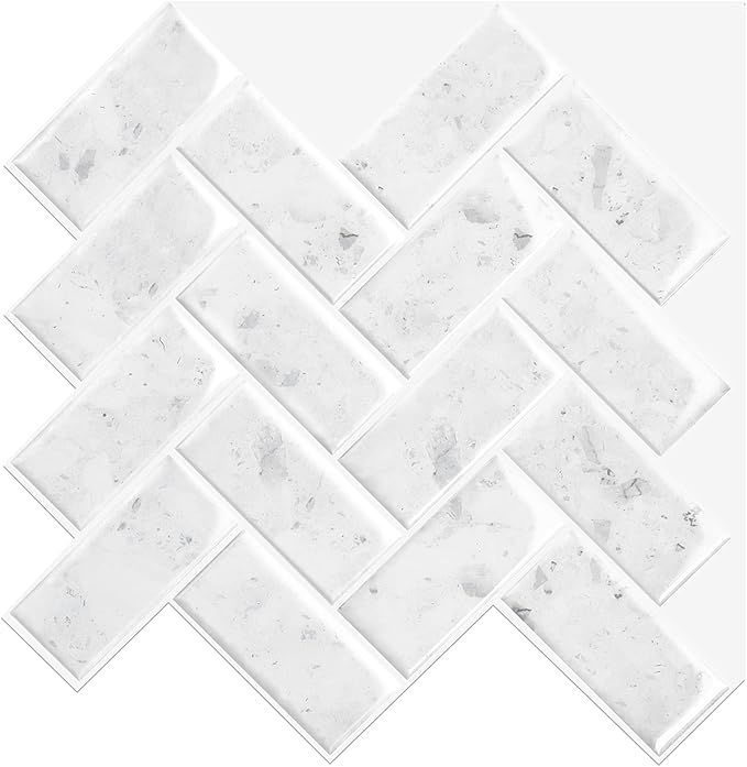6-Sheets Peel and Stick Tiles Backsplash, Marble Herringbone Backsplash , Stick on Backsplash for... | Amazon (US)
