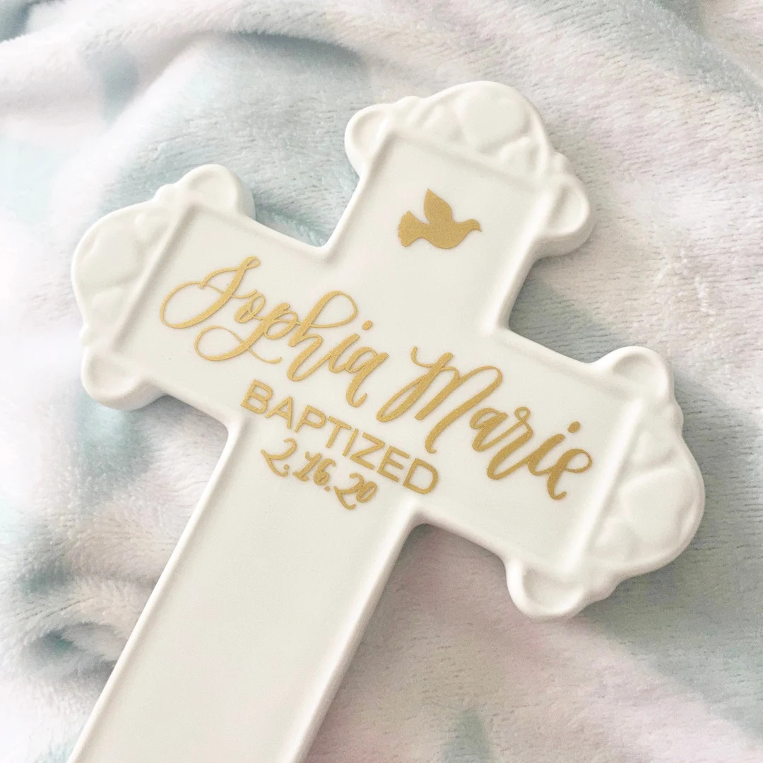 Personalized Baptism Cross: White Ceramic Keepsake Gift | Etsy (US)