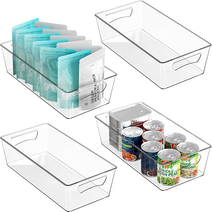 Simple Houseware 4 Pcs Pantry Clear Bin Storage Organizer, 14" x 7" x 3.75" | Amazon (US)