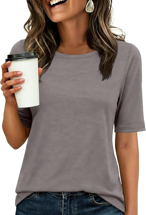 ANRABESS Womens Half Sleeve Tops Crewneck Shirts Basic Fit Work Tee | Amazon (US)