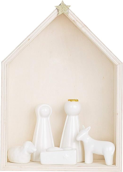 Creative Co-op Wood Nativity with Ceramic (Set of 6 Pieces) Figures and Figurines, White | Amazon (US)
